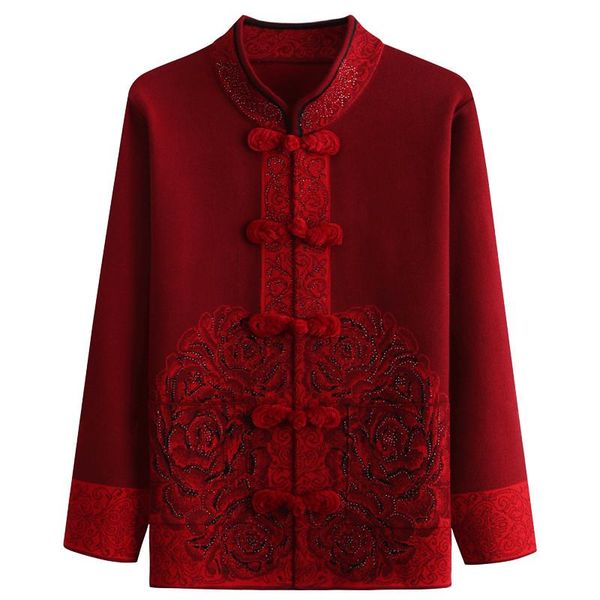 

middle-aged and elderly women sweater cardigan chinese style elegant knit spring autumn winter coats mother dress women's knits & tees, White