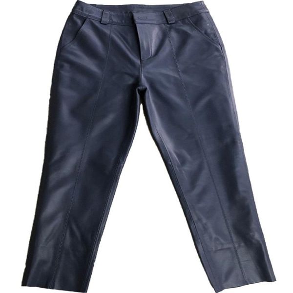 

women's pants & capris leather female tight skinny feet sheep skin nine pencil, Black;white