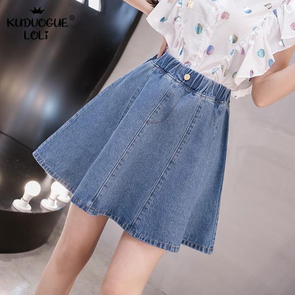 

skirts plus size denim women's short skirt loose all-match a-line elastic high waist sweet cute soft big girls summer spring autumn, Black