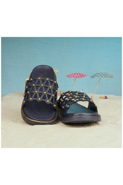 

slippers beading detail hole women beach home slipper, Black