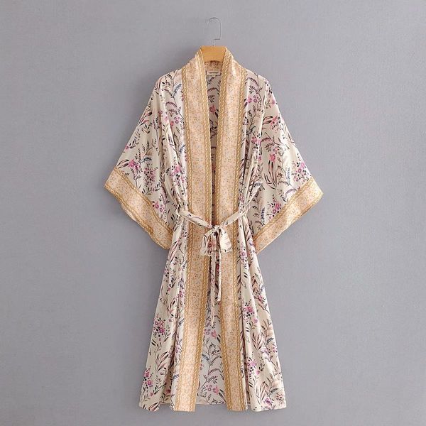 

women's blouses & shirts women floral print bohemian long kimono cardigan summer sashes boho batwing sleeve casual beach holi l03j, White