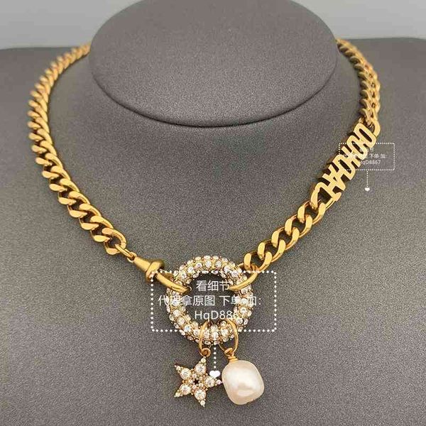 

2021 new designer family pearl necklace female circle star 2021 hop exaggerated sweater chain, Silver