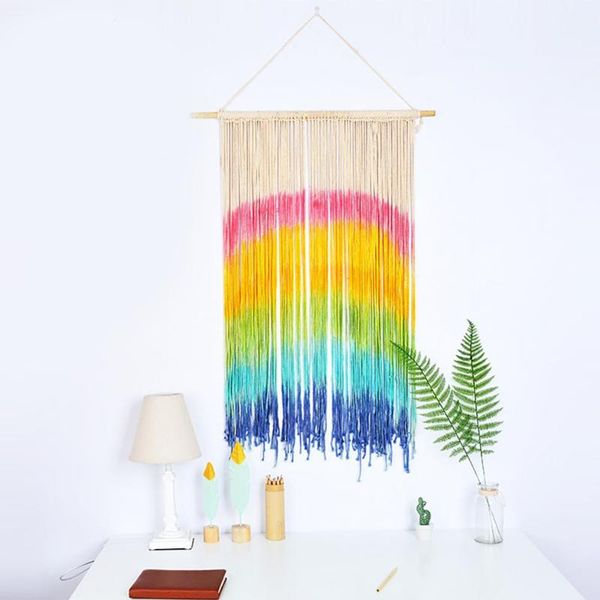 

tapestries macrame wall hanging rainbow colorful boho decor woven cotton tapestry art home decoration for bedroom