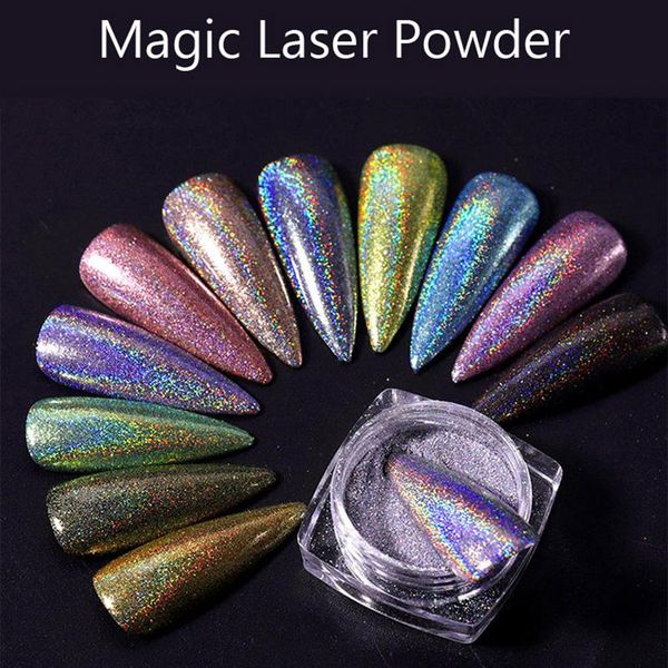 Glitter per unghie 1 scatola Polvere olografica laser per unghie Lucidatura a specchio Pigmenti cromati Shimmer Dip Powders Decorazioni artistiche