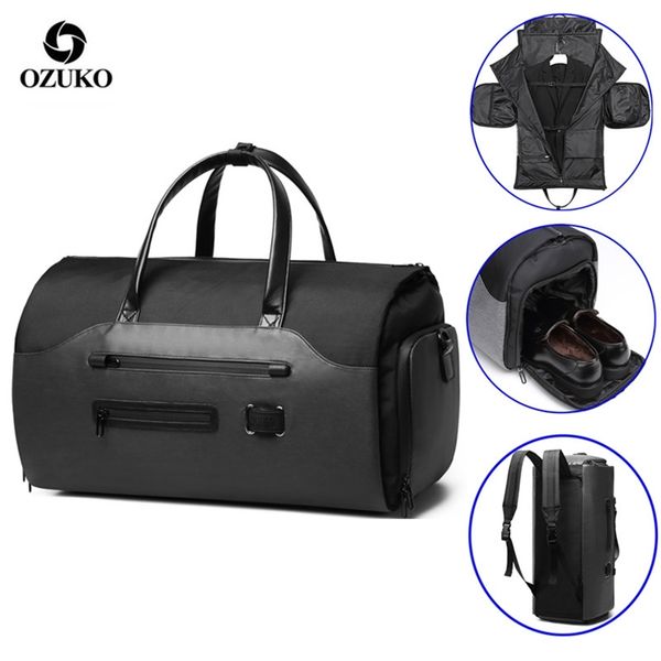 

ozuko travel bag multifunction men suit storage large capacity luggage handbag male waterproof duffel shoes pocket 211118