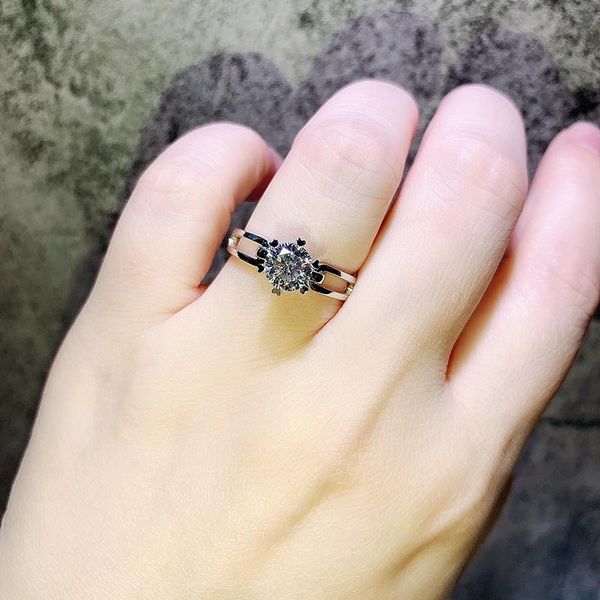 

cluster rings 925 sterling silver color oprn ring with 1 natural diamond jewelry for women de prong setting unisex, Golden;silver