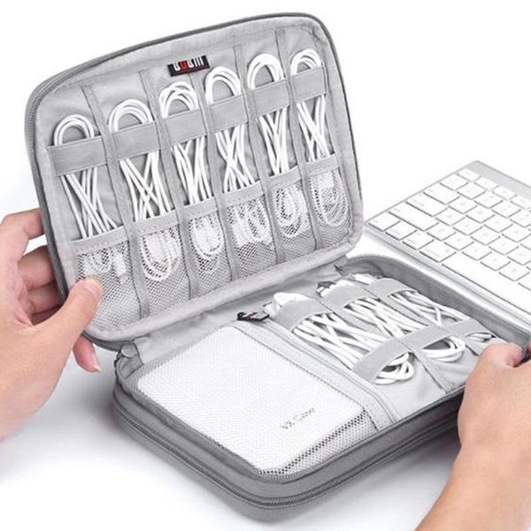 

storage bags 1pc gray digital bag usb data cable organizer earphone wire pen case