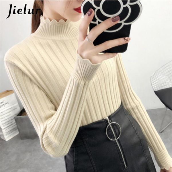 

women's sweaters knitted pullover sweater basic skinny solid color 2021 chic simple korean long sleeves turtleneck, White;black