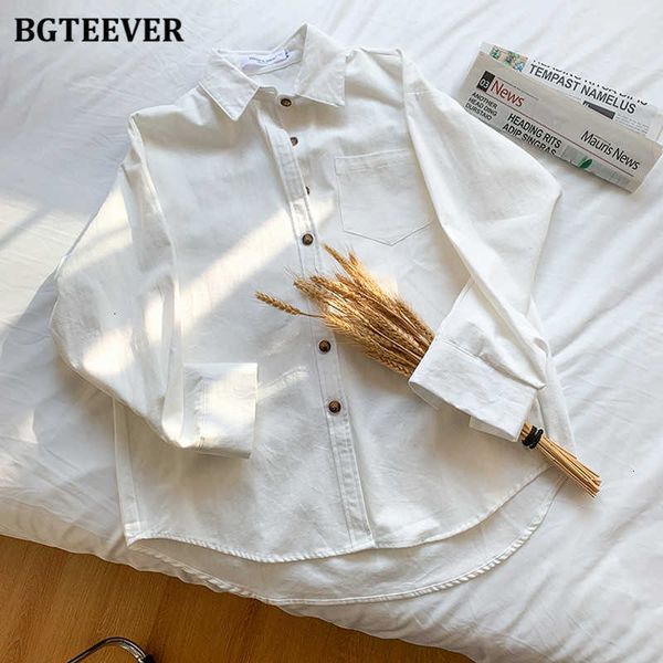 

women's blouses & shirts blouses casual one pocket loose female cotton long sleeve single-breasted women blusas femme w9jv, White