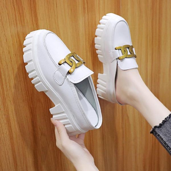 

cover toe house slippers platform loafers med flat shoes female slides slipers women summer soft 2021 fabric rubber patent leath, Black