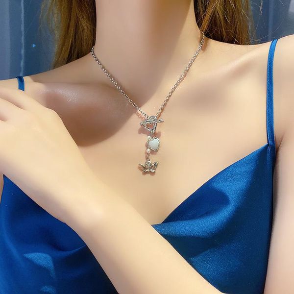 

pendant necklaces mrzmsz lovely angel necklace for women 2021 stainless steel fashion vintage jewelry gifts hip hop punk clavicle chain, Silver