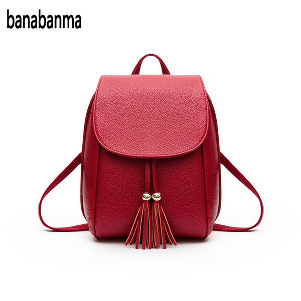 

duffel bags banabanma women fashion casual backpack solid color shoulder bag with tassel pendant pu travel daypacks 2021 zk30