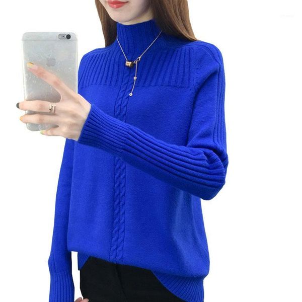 

knitted turtleneck women autumn winter 2021 ladies korean sweater female long sleeve jumper blue white pullover femme ok431 women's swe, White;black
