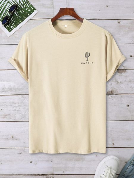 

men letter & cactus print tee 82lj#, White;black