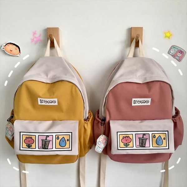 

cartoon printed school backpack for girls solid color waterproof nylon women casual personality harajuku