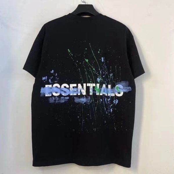 

21ss trendy essentials double line fog splash printing couple's short sleeve t-shirt, White;black