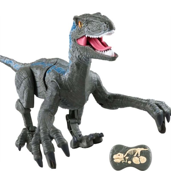 RC Dinosauro Raptor Velociraptor Roar Walking Light Elettrico Telecomando Modello animale Giocattoli per bambini Ragazzi Regali per bambini 210928