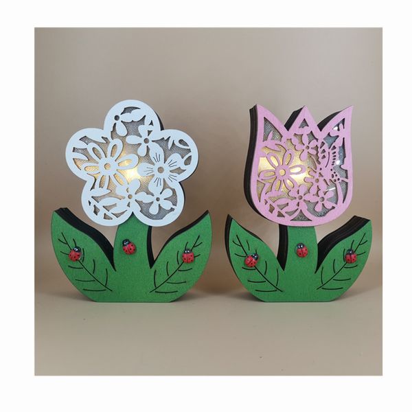 Nuova decorazione pasquale per la casa Coniglietto in legno giocattolo LED Lampada decorativa per uova di Pasqua W4