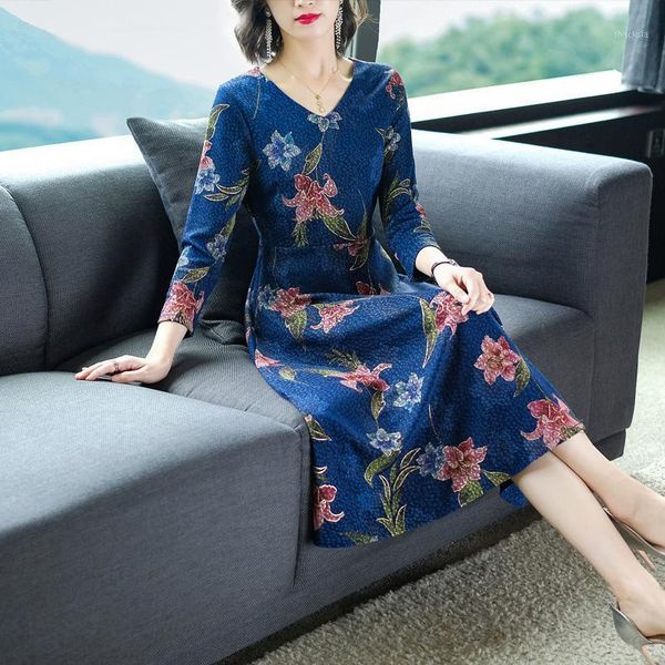 

casual dresses women vintage dress long sleeve winter elegant party bodycon autumn print a-line midi plus size vestidos, Black;gray