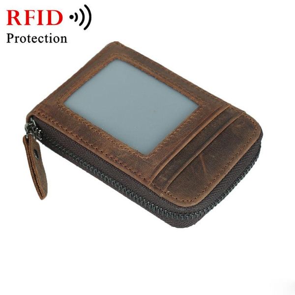 

card holders rfid real crazy horse leather case for bank vise cards vintage cowhide business men id name holder women protectors, Brown;gray
