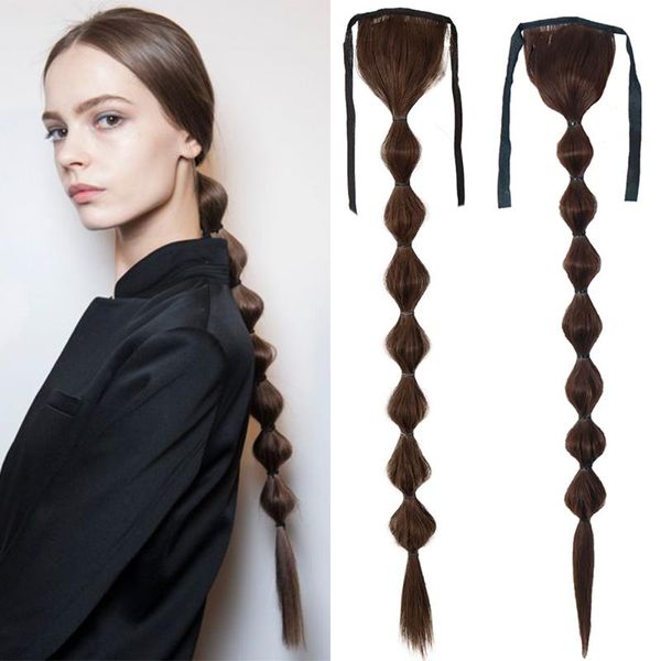 

synthetic wigs lisi girl 34-inch hair fiber heat-resistant bubble ponytail fake drawstring pony tail wig, Black