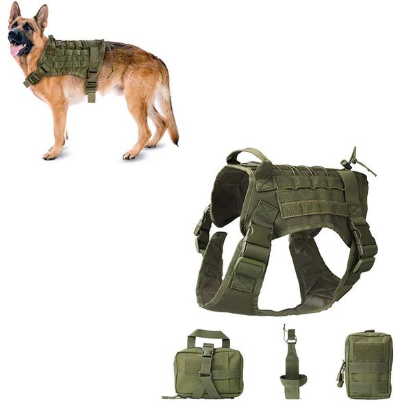 

tactical service dog vest army clothes suit with accessory kit dogs pet molle carrier bag pouch set hunting jackets, Camo;black