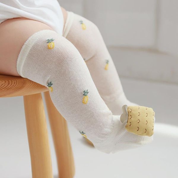 

summer fruit print baby socks for born boys girls long mesh breathable infant toddler knee high, Pink;yellow