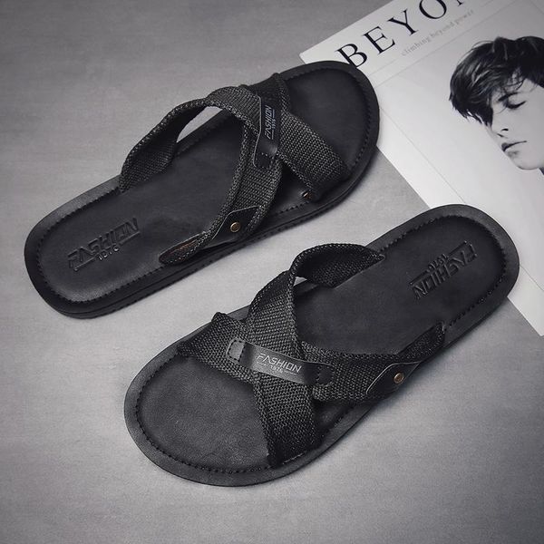 

slippers summer sandals men mens outdoor rubber men's shoes roman male sandal beach for sport man sandles sports, Black