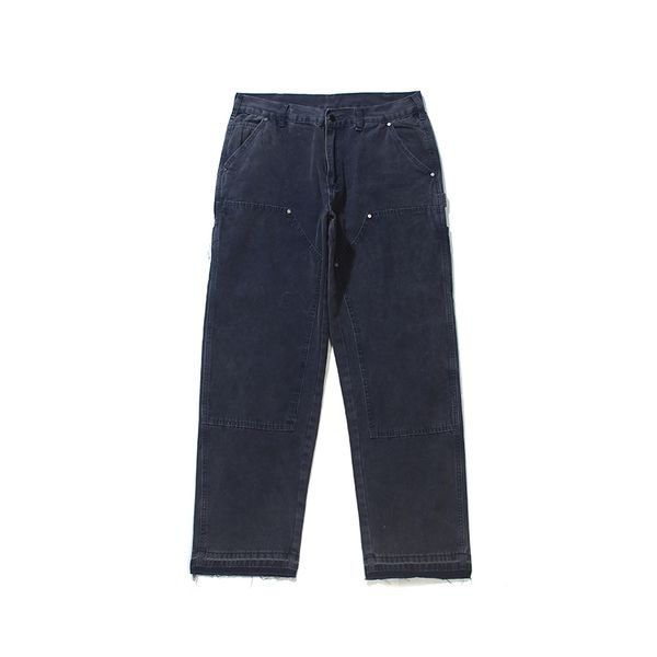 

men's pants japanese retro solid straight casual cargo mens high street oversize pockets washed overalls loose hip hop trousers, Black