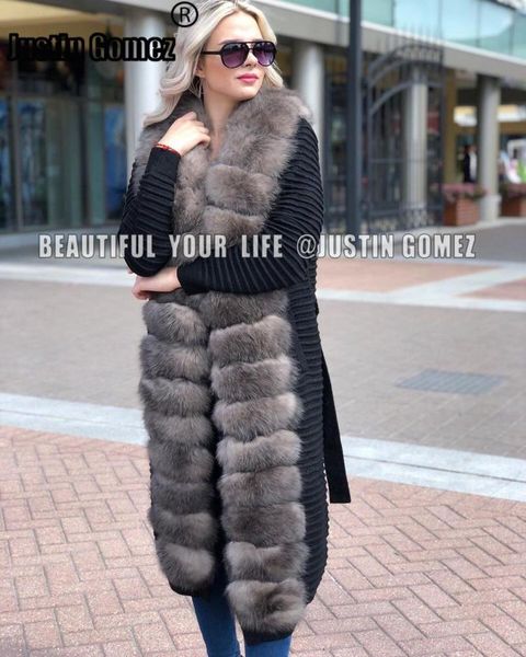 

women's fur & faux russian style warm women hooded natural real cardigan outerwear long collar sweaters, Black