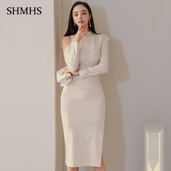 

elegant office lady dress 2021 spring korean version solid color stand collar high waist tight side slits women party casual dresses, Black;gray