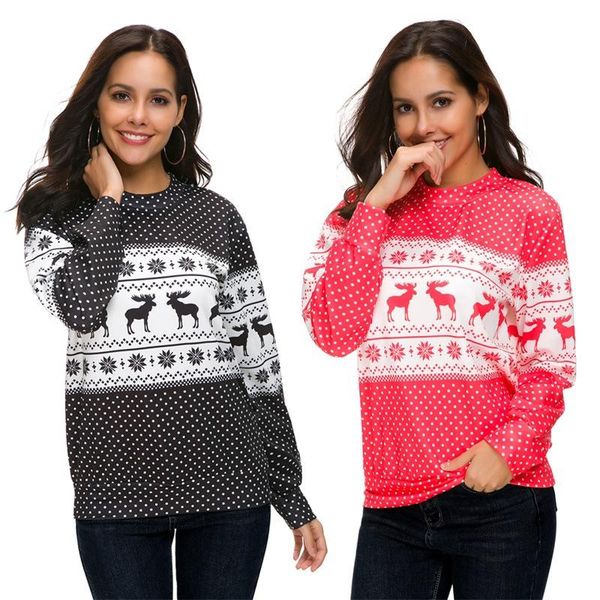 

women's t-shirt 2021 christmas crew neck print happy elk snowflake long sleeve sweatshirt clothes, White