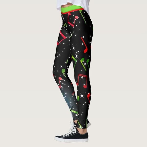 

women's leggings women leggingattern musical note splicing printing fitness leggins fashion slim legins high waist woman pants, Black