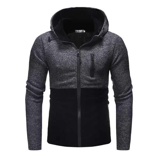 

men's hoodies & sweatshirts 1285 fall/winter fashion splice cap casual long sleeve knitted hoodie thickened coat, Black