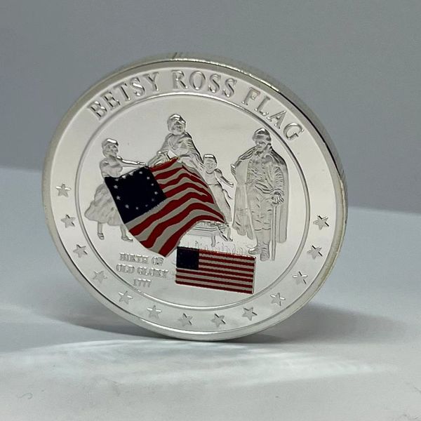 10 шт. Классическая монета Betsy Ross Flag Badge Другие искусства и ремесел 1 унция Серебряное позолоченное покрытие 40 мм украшения сувенирные монеты с твердой пластиковой капсулой