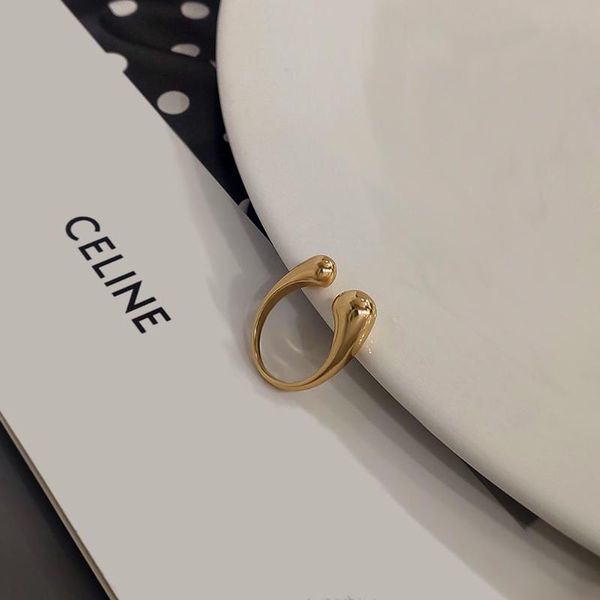 

wedding rings asymmetric gold color waterdrop brass ring for women adjustable open finger minimalist chunky statement jewelry 2021, Slivery;golden
