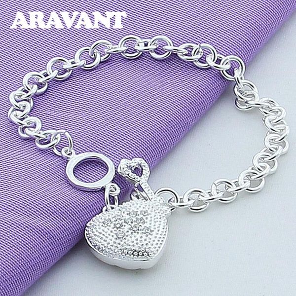 

link, chain 100% 925 silver jewelry female heart bracelets romantic wedding, Black