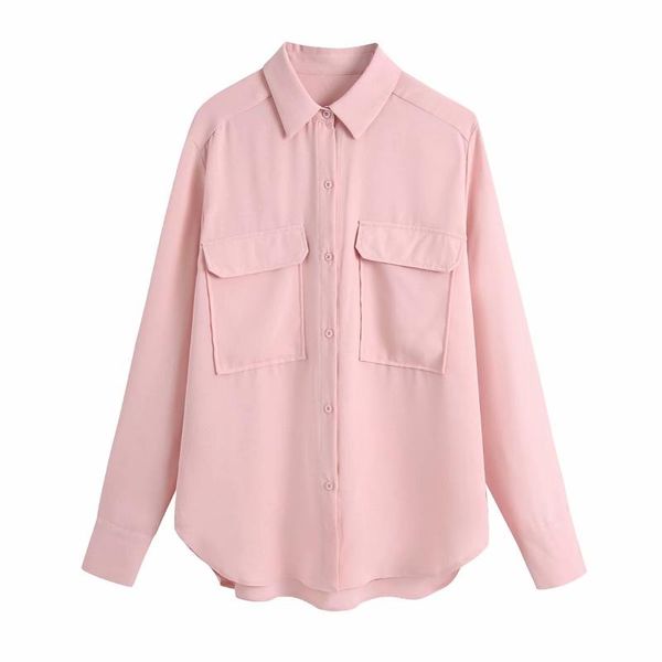 

women's blouses & shirts vintage women lapel collar long-sleeved shirt fashion casual loose single breasted with pocket bat sleeve chic, White