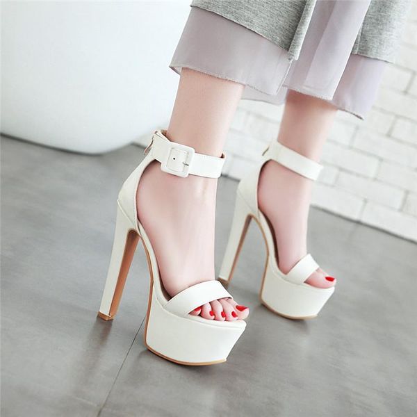 

ladies extreme high heels sandals patent leather party white wedding shoes ankle buckle platform womens punk sandal, Black