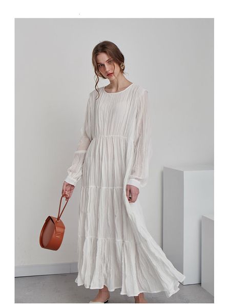 

dress miyake vintage sweet fold solid long sleeve o-neck ball gown, Black;gray