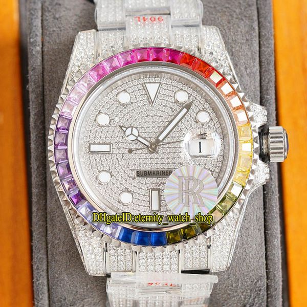 Eternity Jewelry Relógios RFF Produtos mais recentes 41mm 86409 116610 86349 Rainbow Diamantes Bezel 2836 Automático Gelado Mens Relógio 904L Steel Diamond Case Pulseira