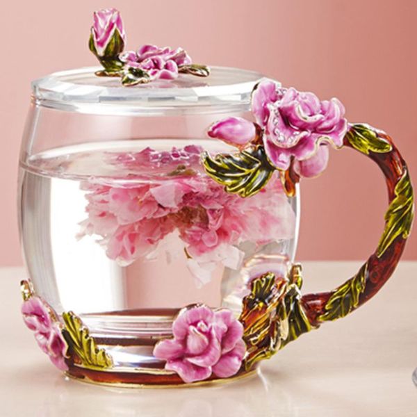 

wine glasses household good looking water cup crystal glass belt cover european cups children flower tea coffee mug home gift