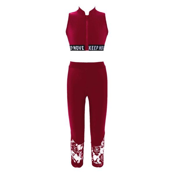 

yoga outfit girls sport suit tracksuit dance clothing kids sleeveless lace hollow back with pants children clothes set