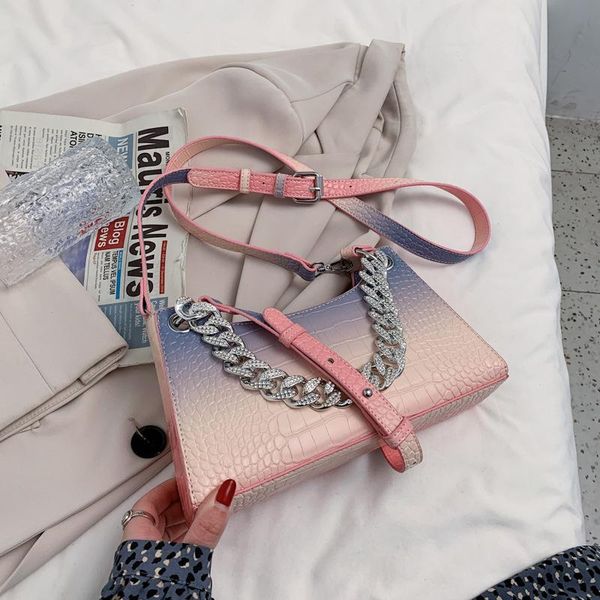 

evening bags gradient design pu leather shoulder for women 2021 stone pattern chains female crossbody bag summer handbags