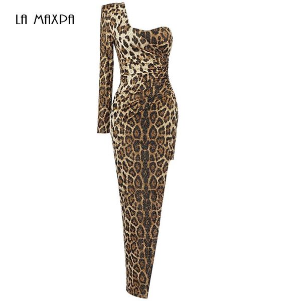 

spring and autumn women's one-shoulder tube leopard sequin draped tight dress celebrity party casual dresses, Black;gray