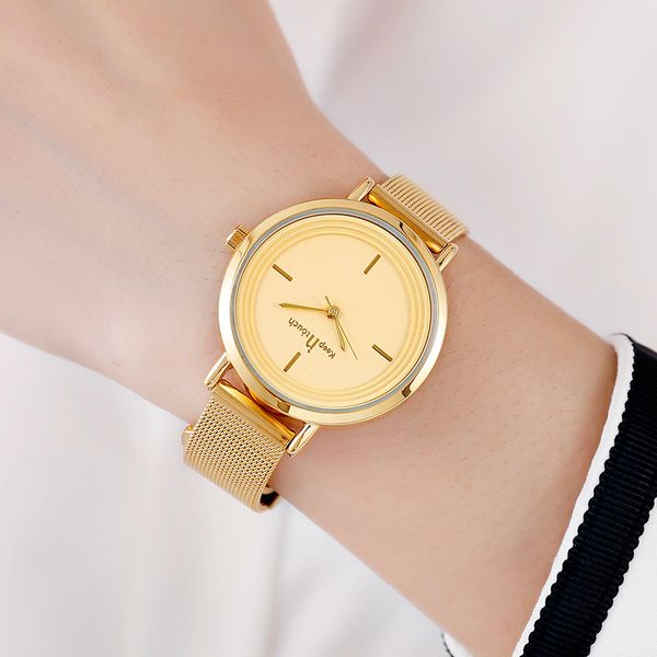 

ultra thin quartz simple waterproof watch women's watch, Slivery;brown