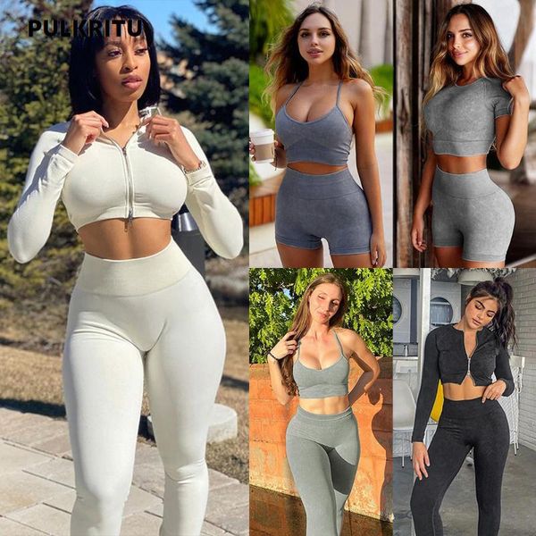 

yoga outfit push up fitness sport suit seamless women set long sleeve female gym suits wear running vest shorts leggings