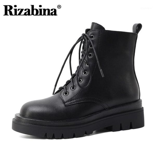 

boots rizabina women ankle genuine leather zipper short fashion cool shoes woman daily footwear size 34-401, Black