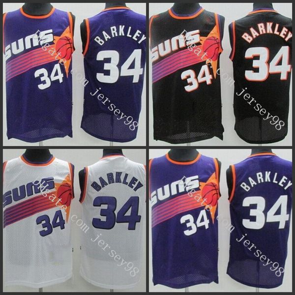 

phoenix suns men #34 charles barkley retro basketball jersey, Black