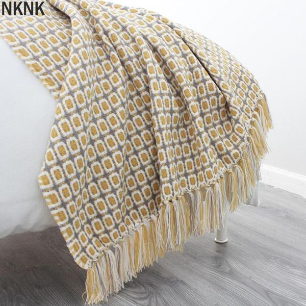 

blankets nordic american pastoral wind-covered blanket ins knitted throws for sofa simple style yellow check pattern